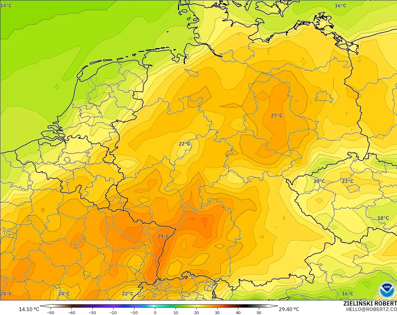 GFS modelo - Alemania, Temperatura a 2 m