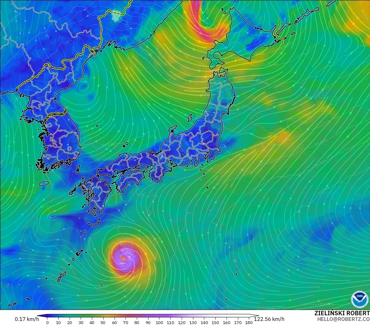 GFS modelo - Japón, Viento a 10 m