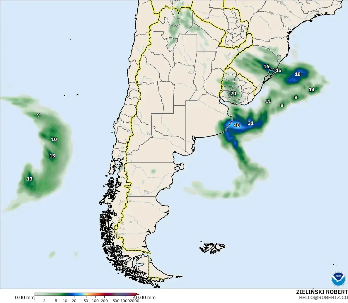 GFS modelo - Argentina, Acumulación de precipitación