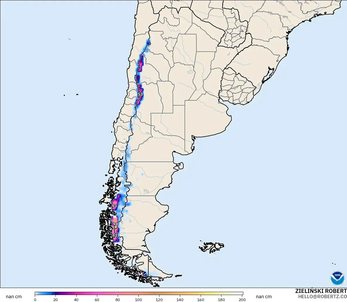 GFS modelo - Argentina, Profundidad de nieve