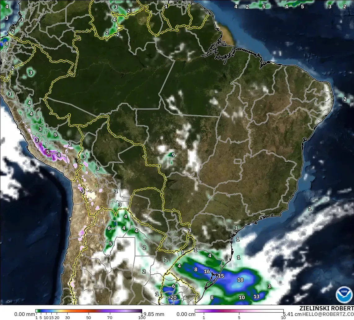 GFS modelo - Brasil, Precipitación, nubes y presión