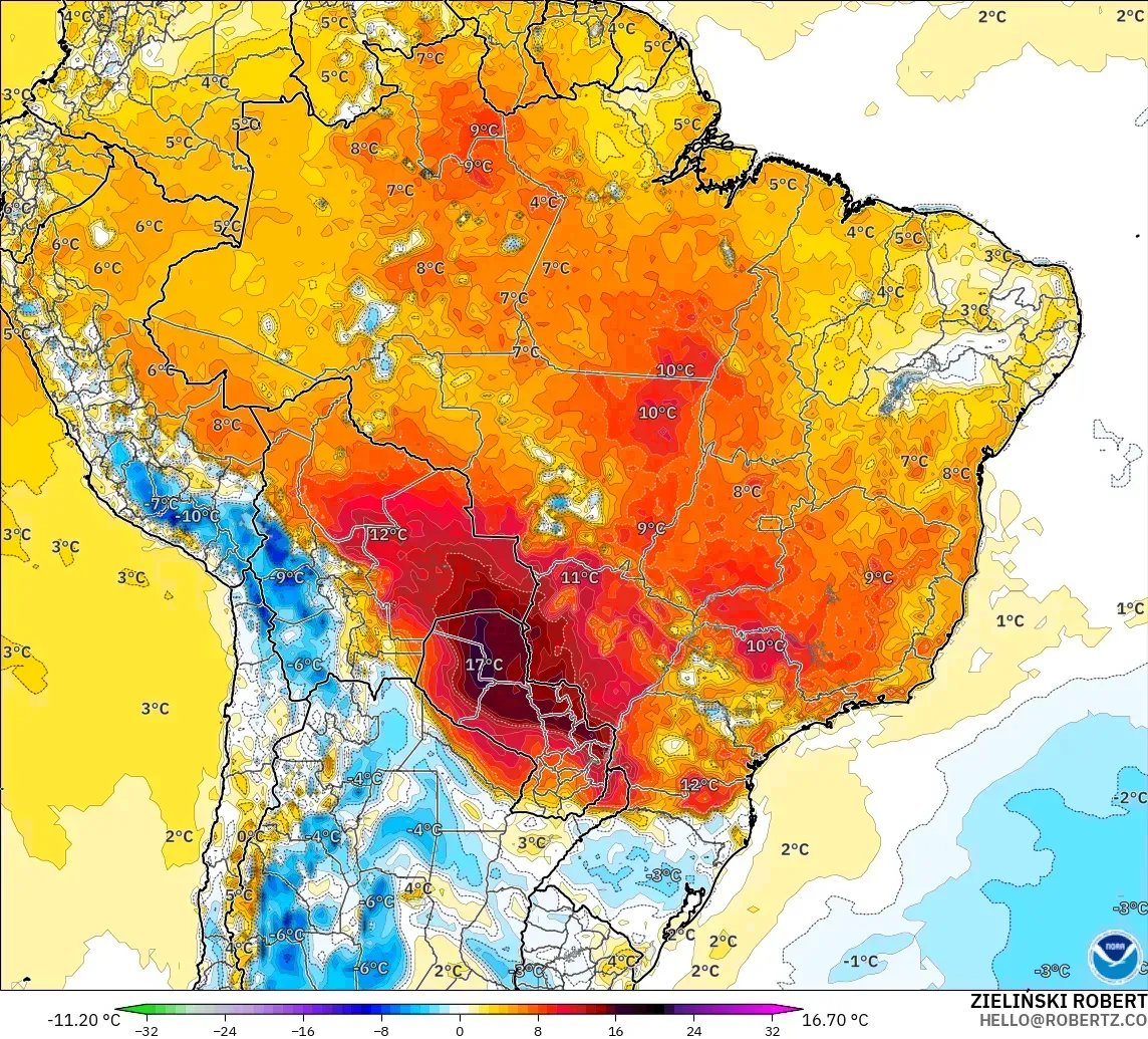 GFS modelo - Brasil, Anomalía de temperatura a 2 m