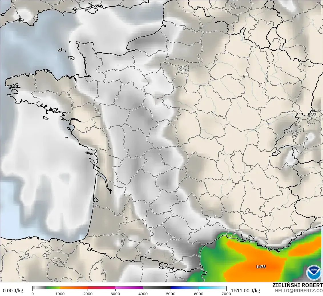 GFS modelo - Francia, CAPE