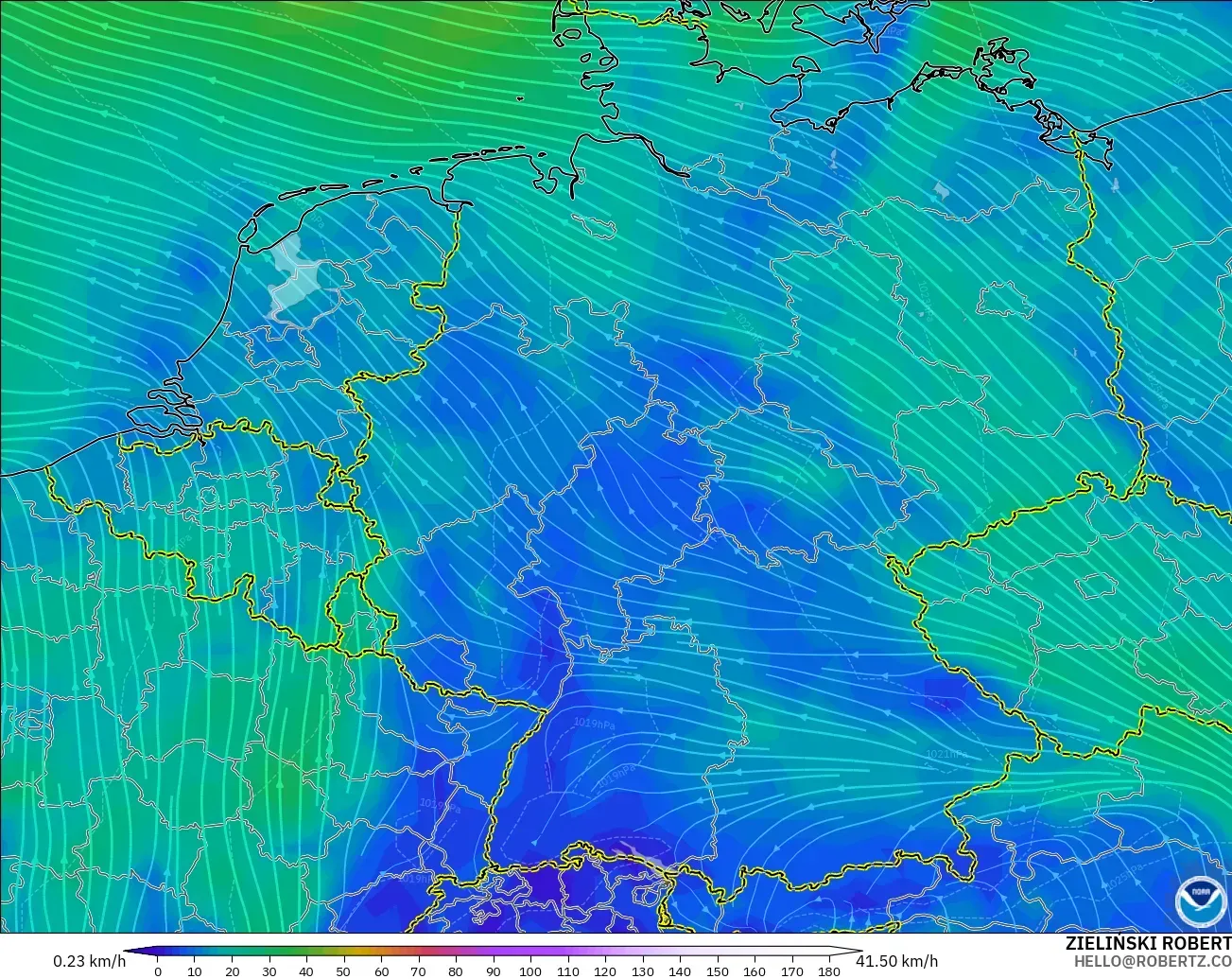 GFS modelo - Alemania, Viento a 10 m