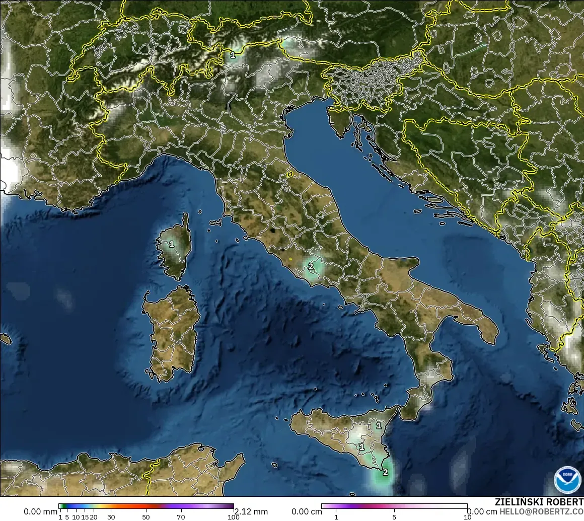 GFS modelo - Italia, Precipitación, nubes y presión