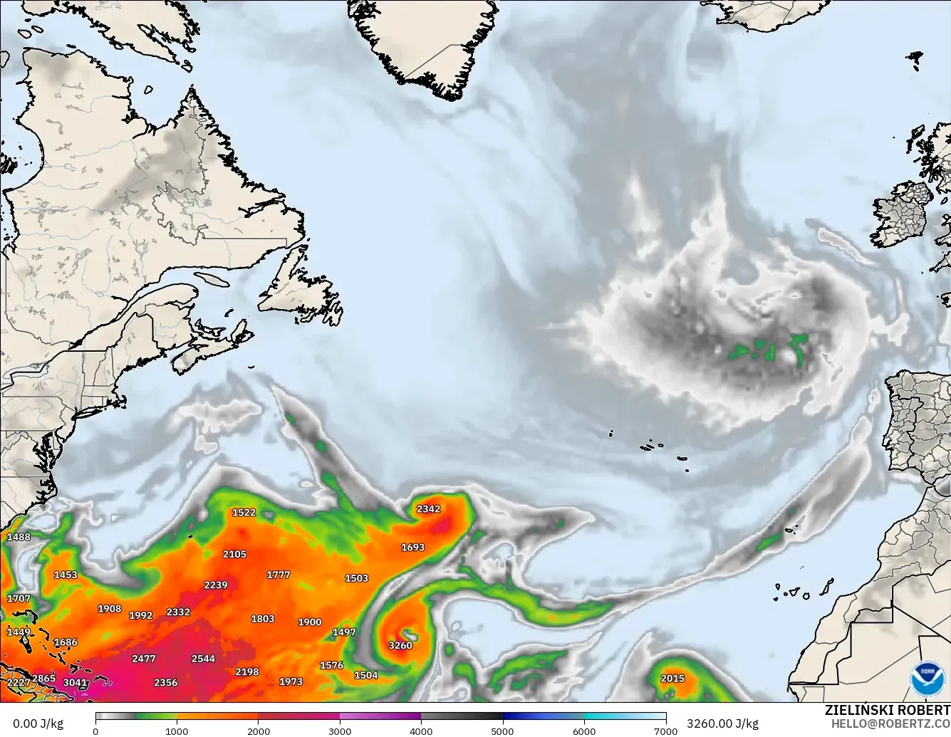 GFS modelo - Norte Atlántico, CAPE