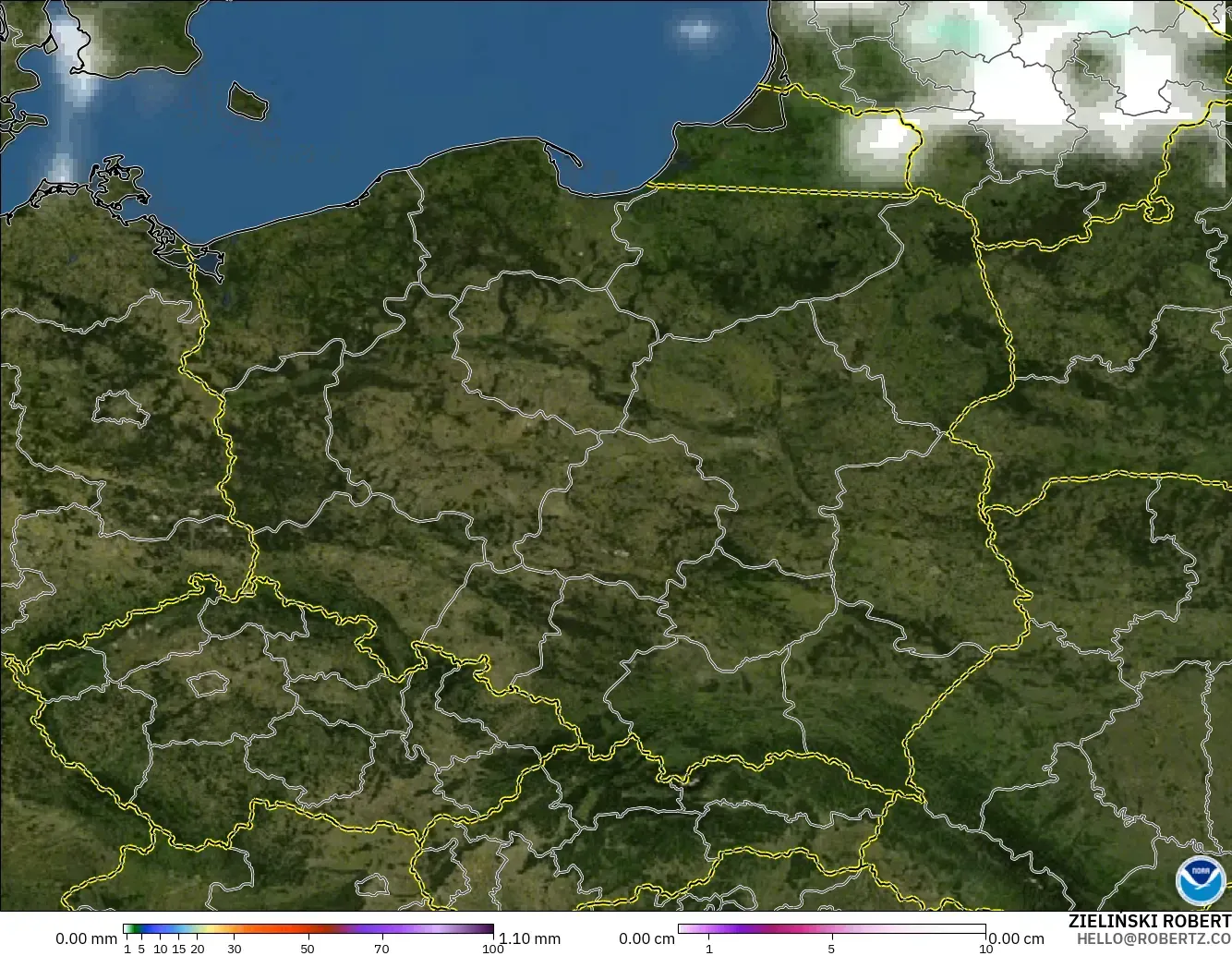 GFS modelo - Polonia, Precipitación, nubes y presión