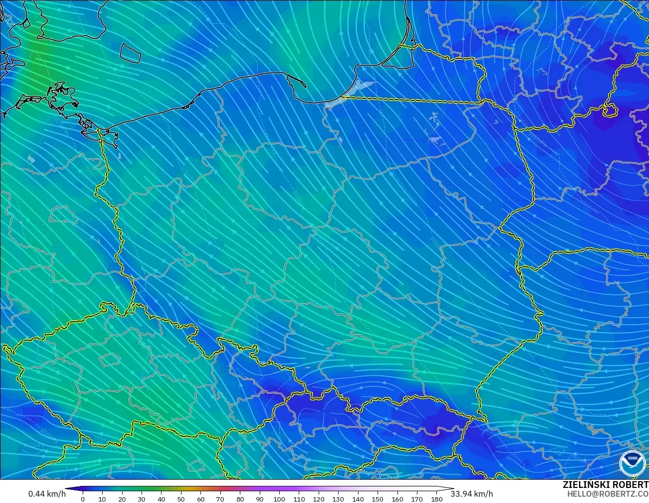 GFS modelo - Polonia, Viento a 10 m