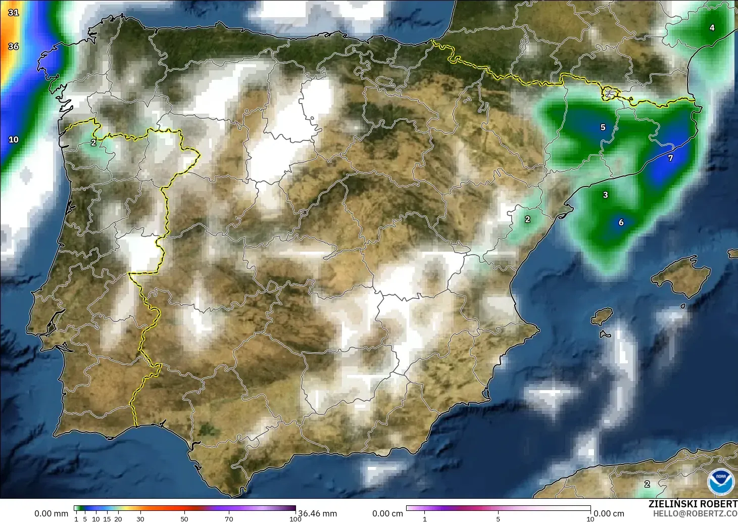 GFS modelo - España, Precipitación, nubes y presión