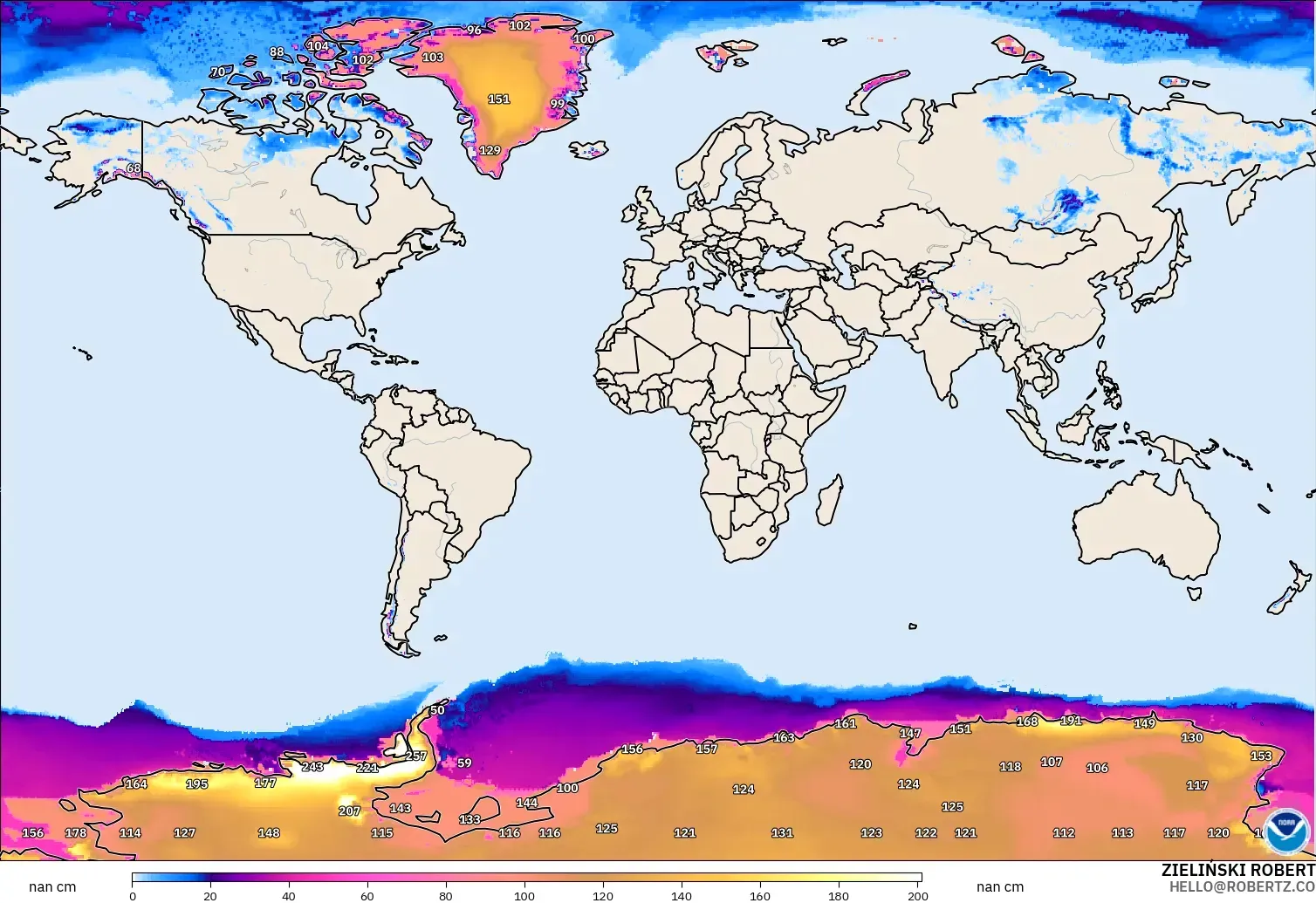 GFS modelo - Mundo, Profundidad de nieve