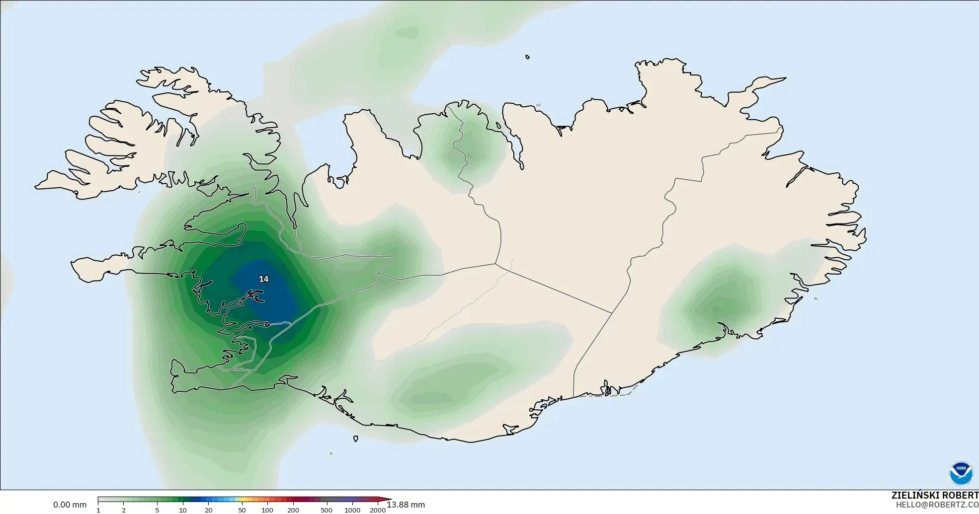 GFS modelo - Islandia, Acumulación de precipitación
