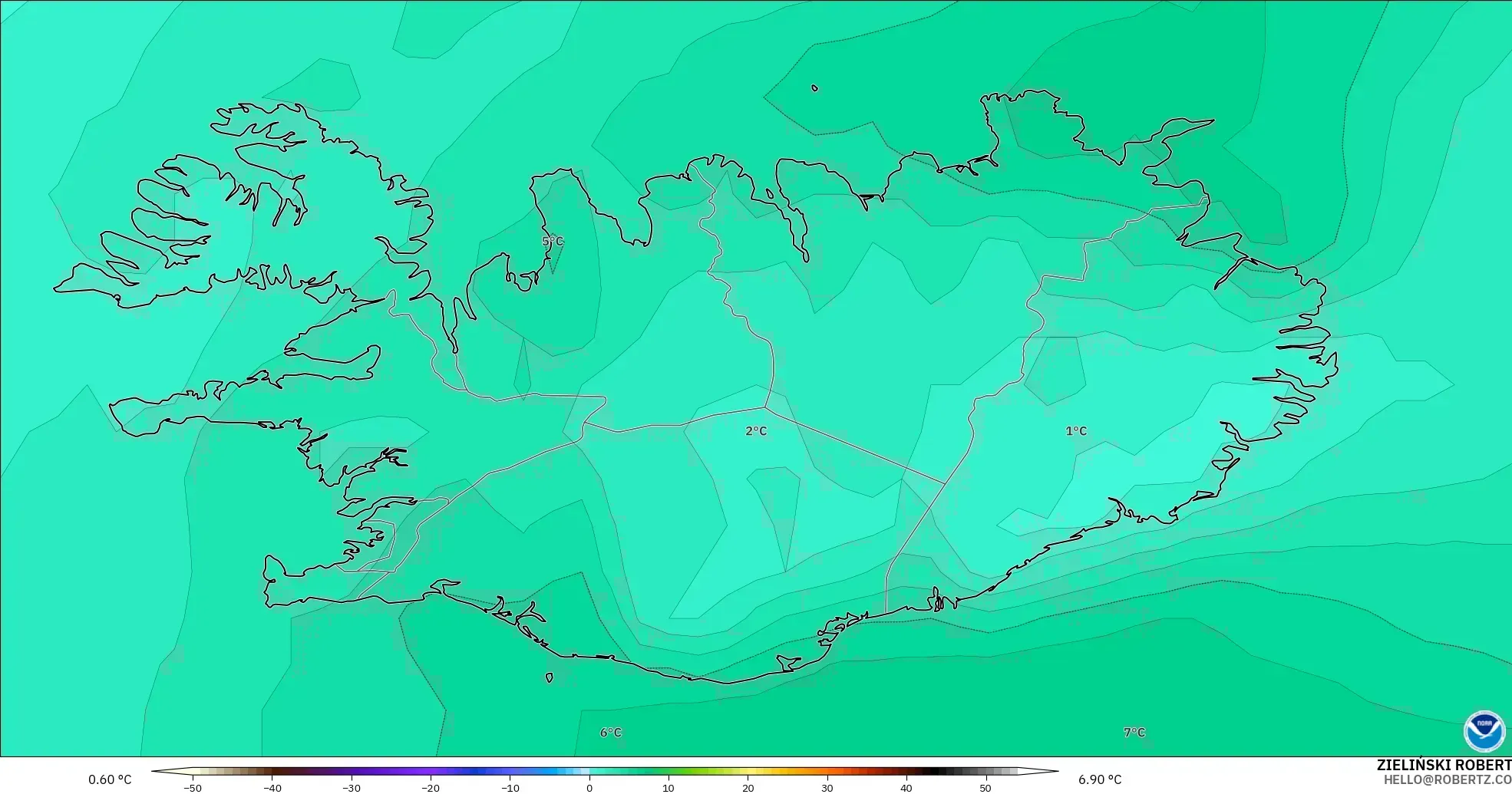 GFS modelo - Islandia, Temperatura a 850 hPa