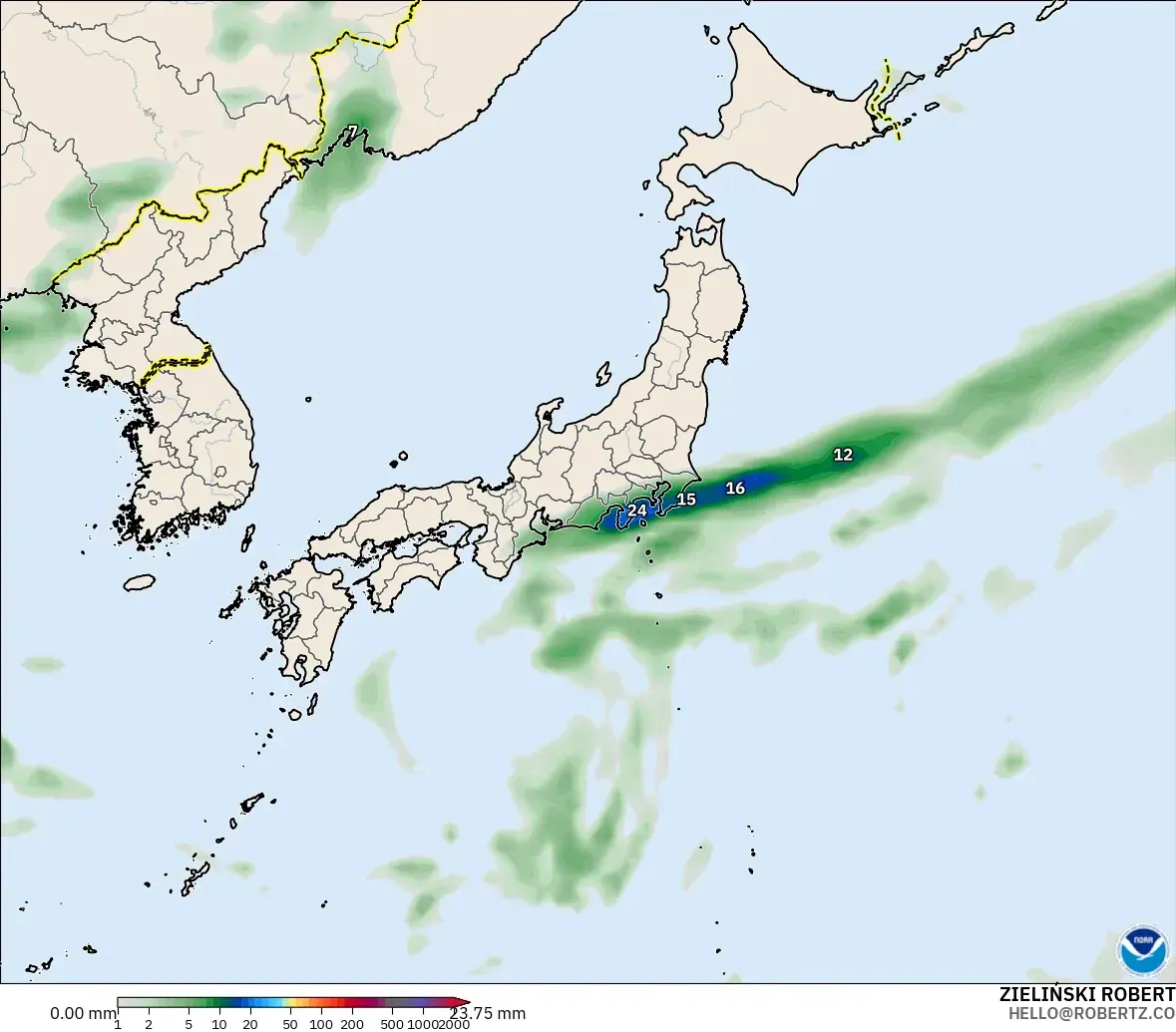 GFS modelo - Japón, Acumulación de precipitación