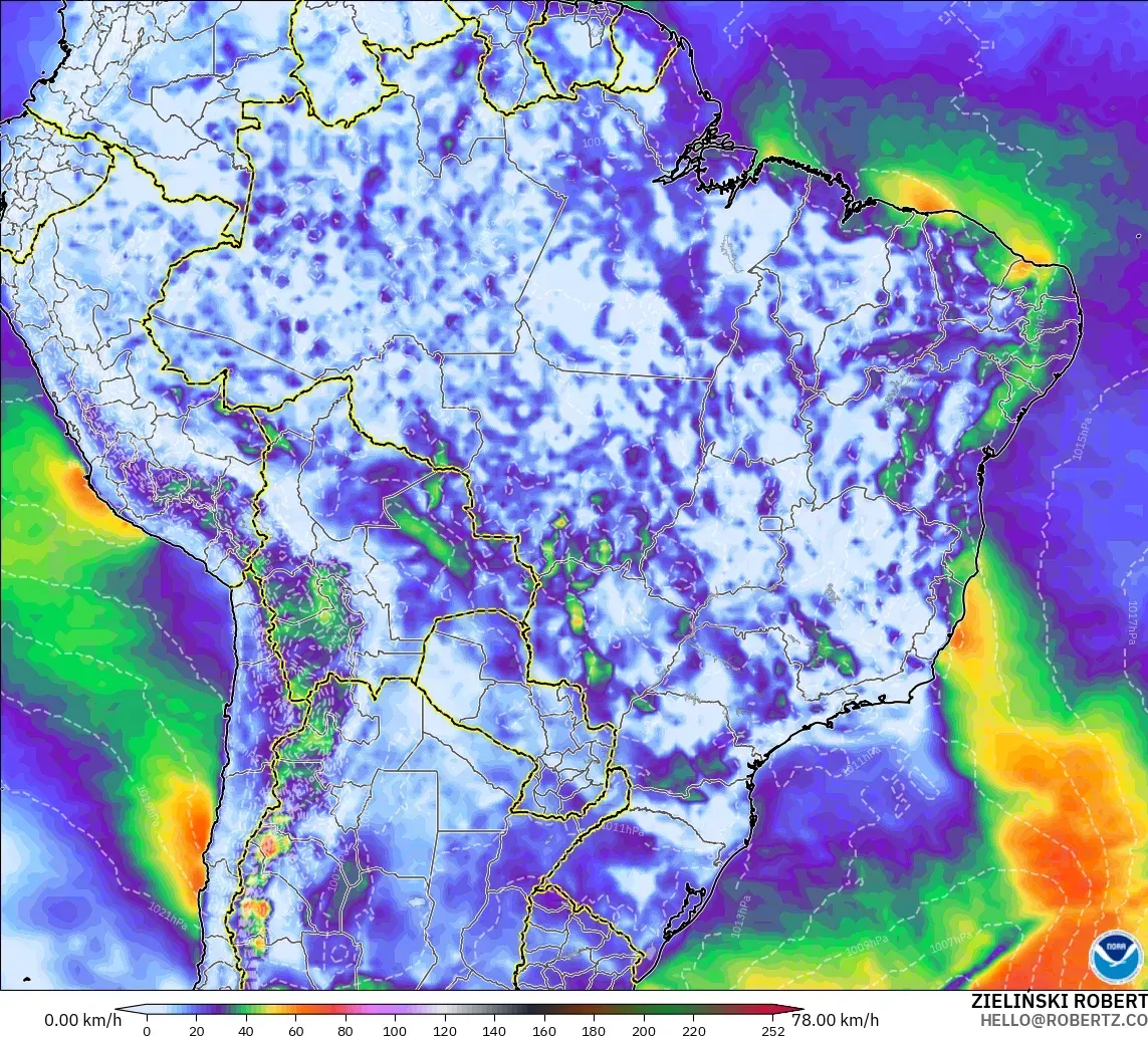 GFS modelo - Brasil, Ráfagas de Viento Máximas
