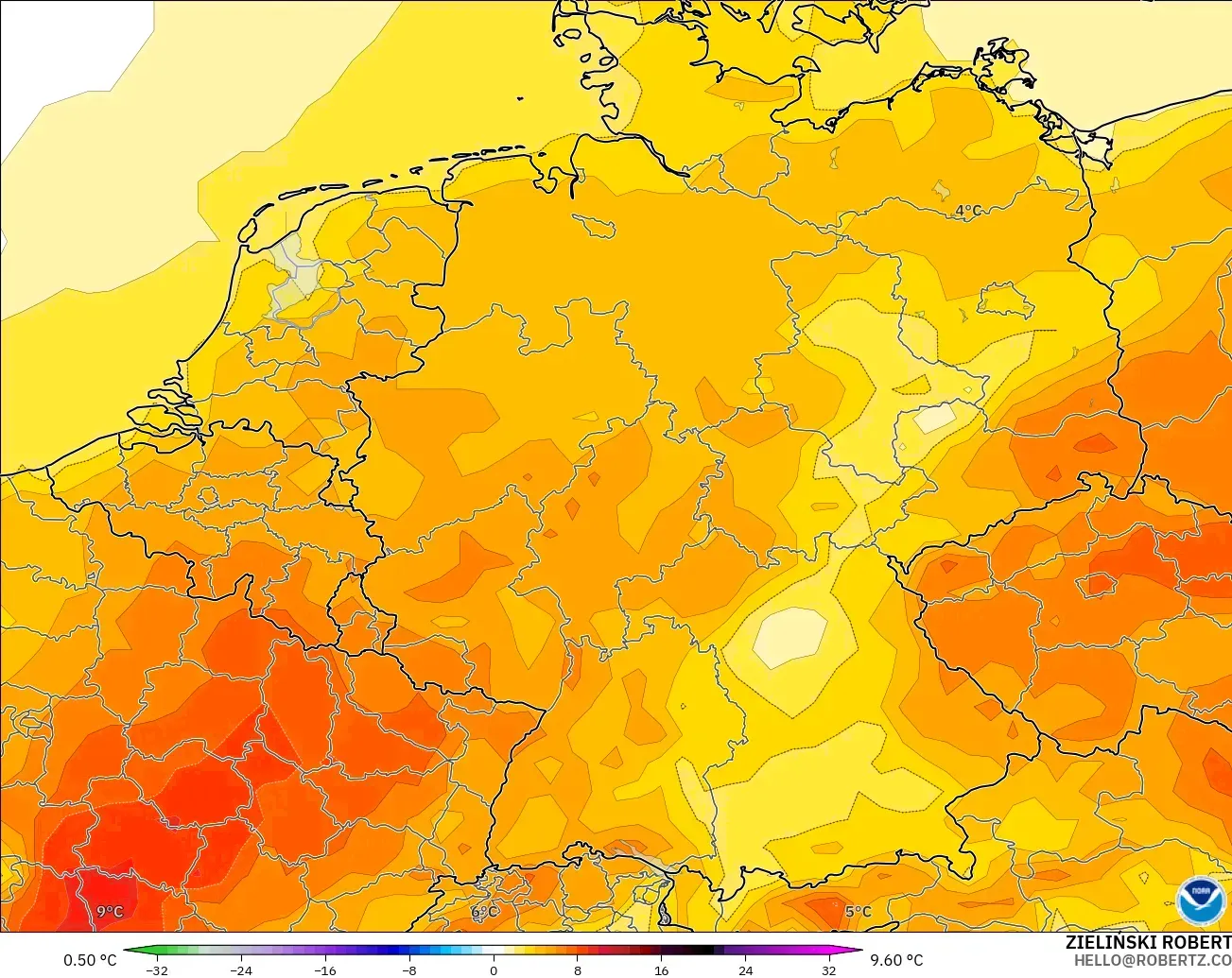GFS modelo - Alemania, Anomalía de temperatura a 2 m