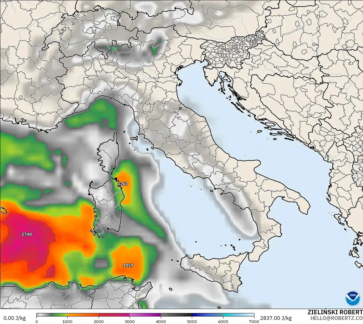 GFS modelo - Italia, CAPE