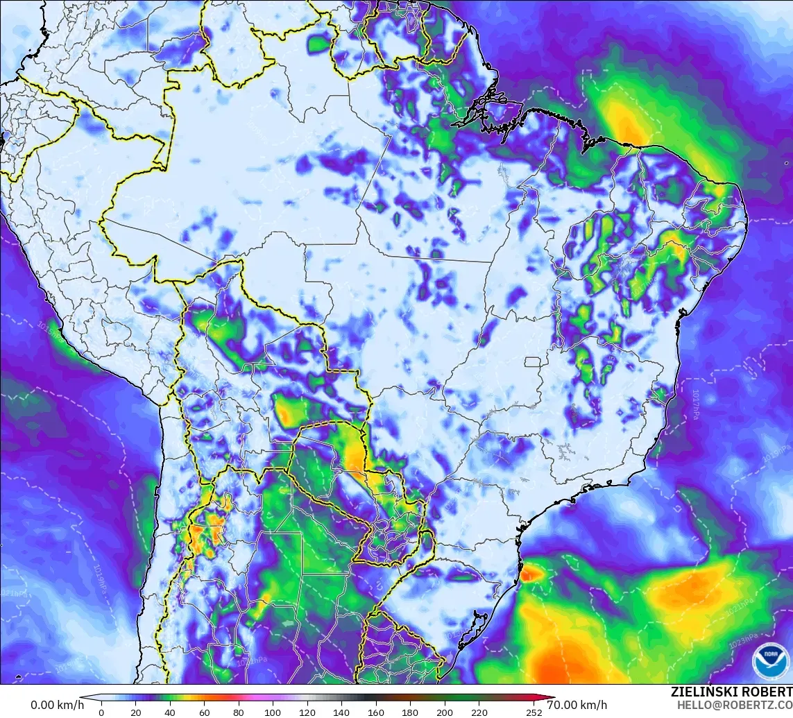GFS modelo - Brasil, Ráfagas de viento