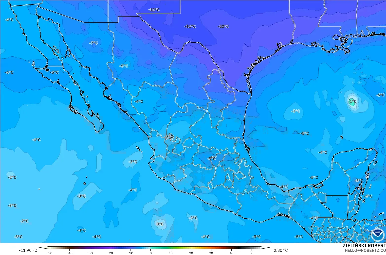 GFS modelo - México, Temperatura a 500 hPa