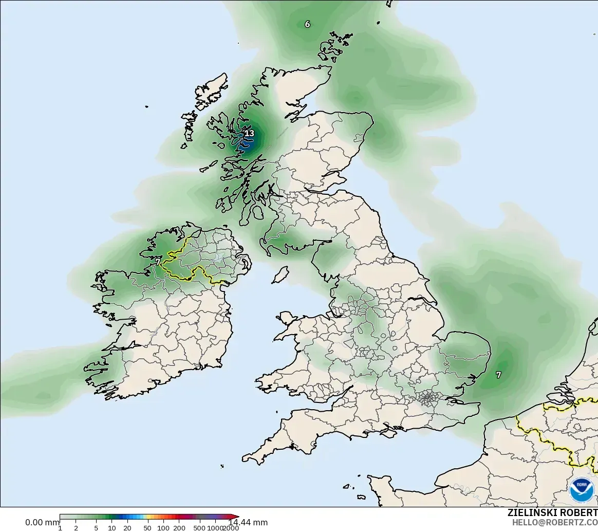 GFS modelo - Reino Unido, Acumulación de precipitación
