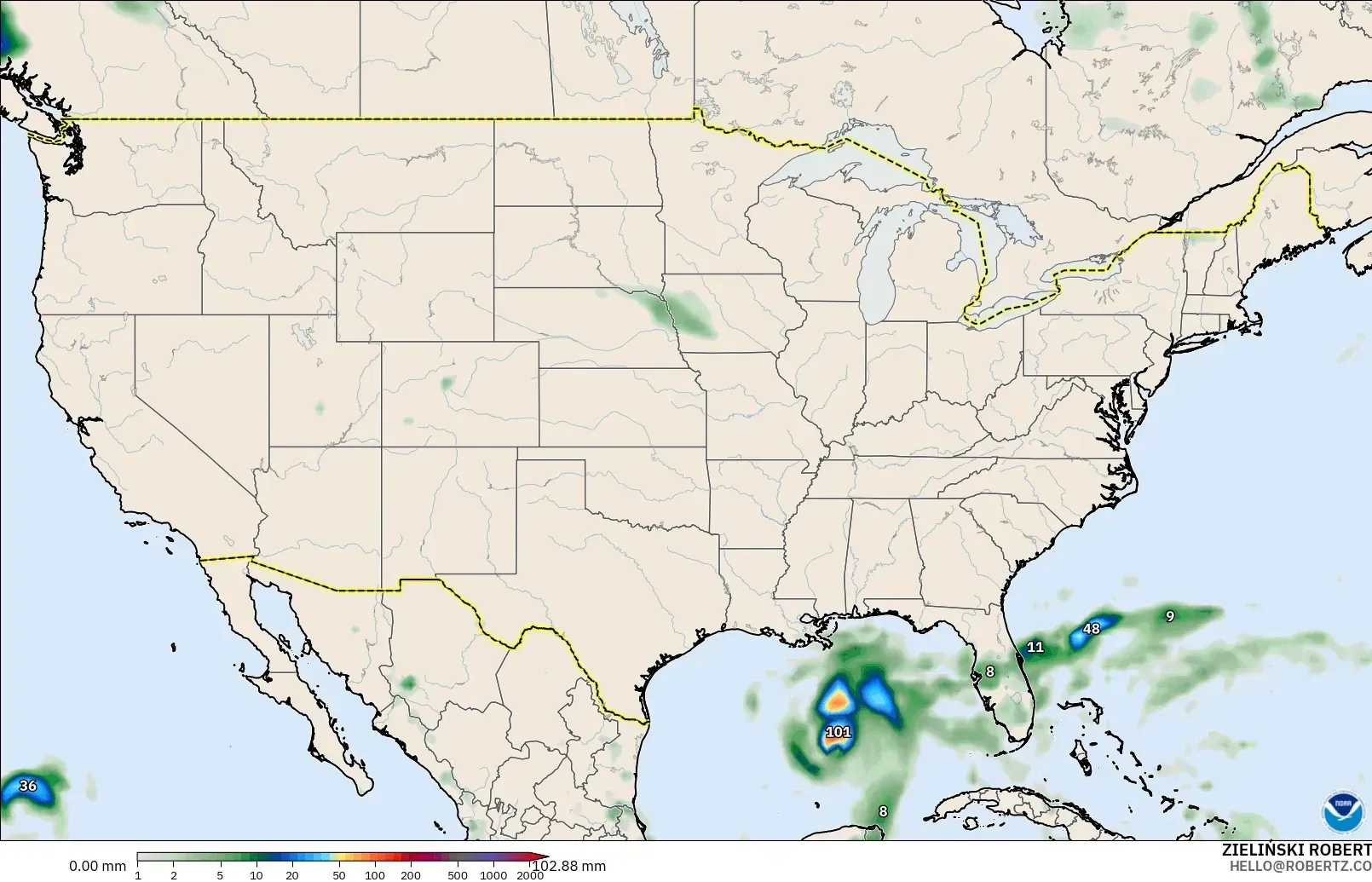 GFS modelo - Estados Unidos, Acumulación de precipitación