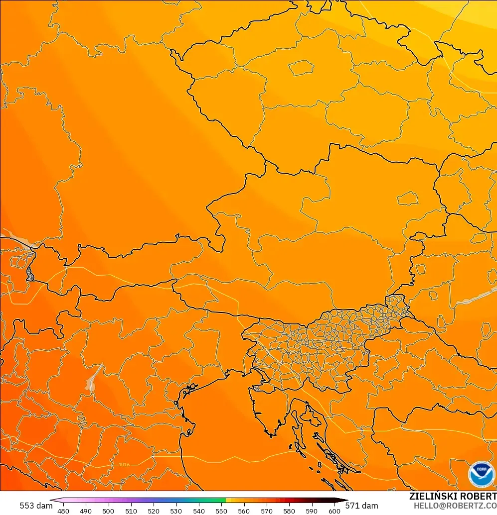 GFS modelo - Austria, Altura geopotencial a 500 hPa