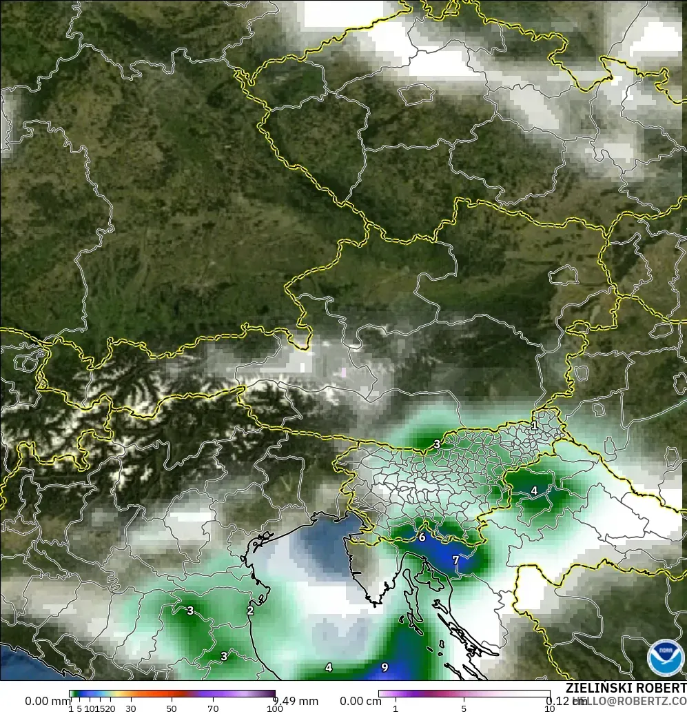 GFS modelo - Austria, Precipitación, nubes y presión