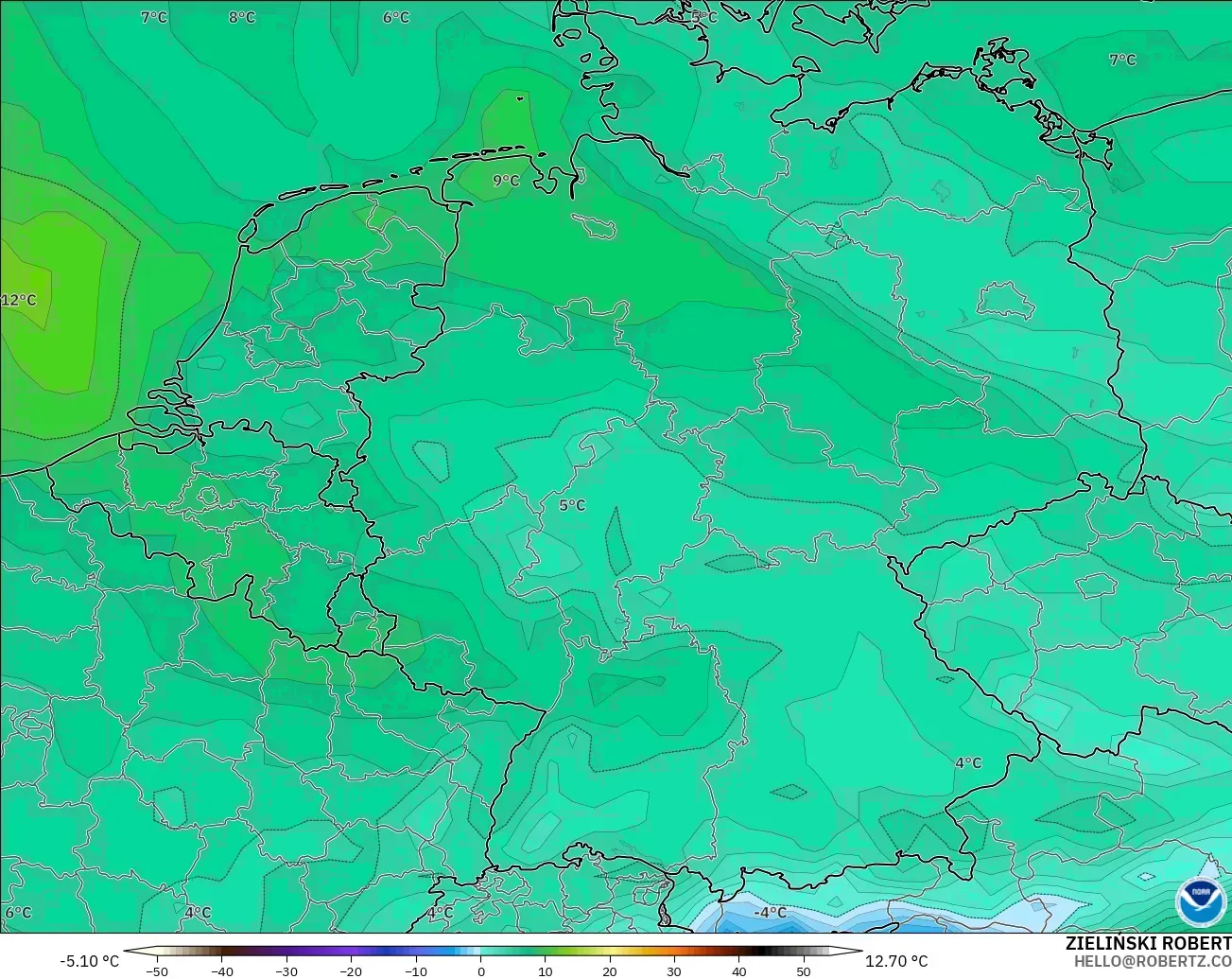 GFS modelo - Alemania, Punto de rocío a 2 m