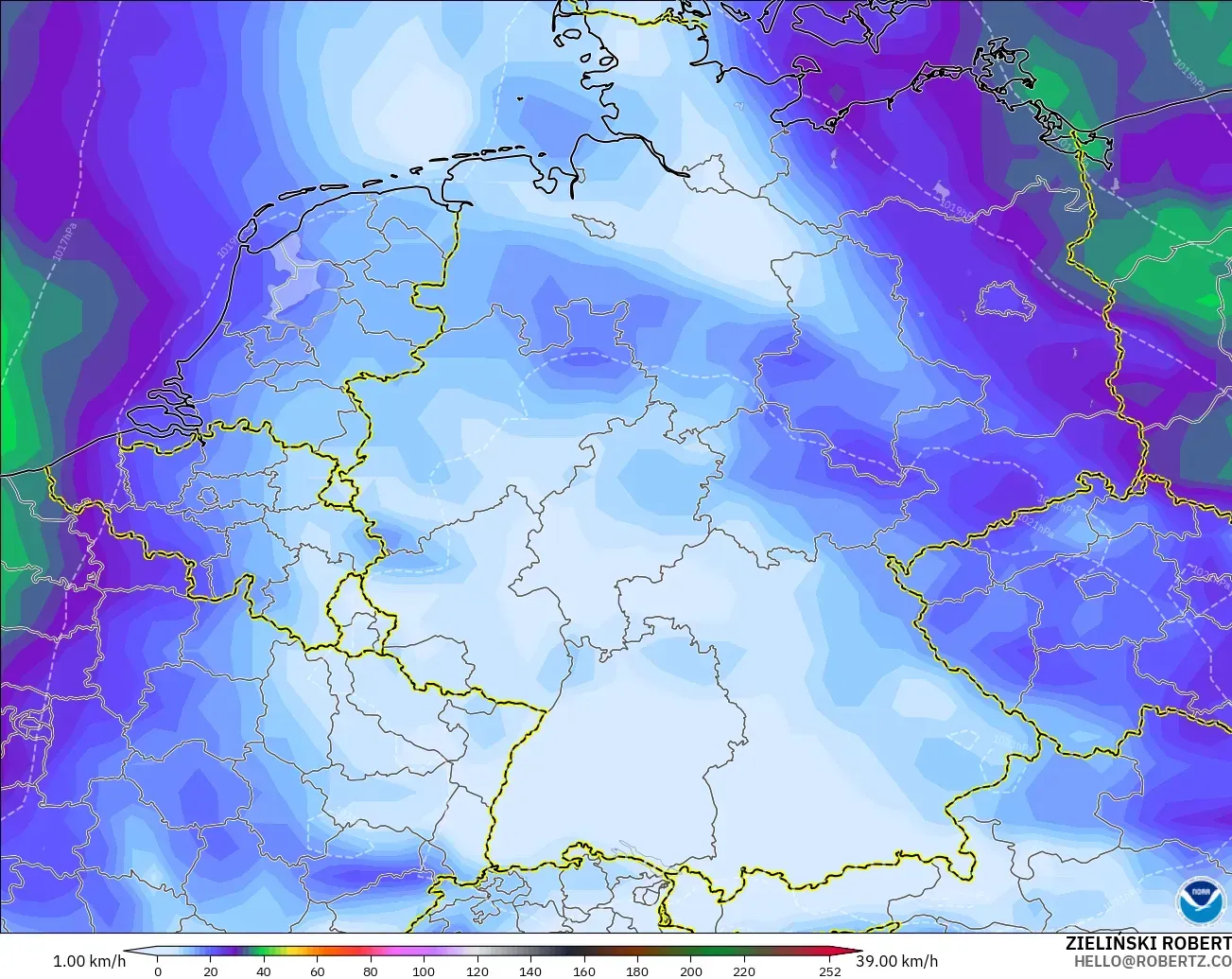 GFS modelo - Alemania, Ráfagas de Viento Máximas