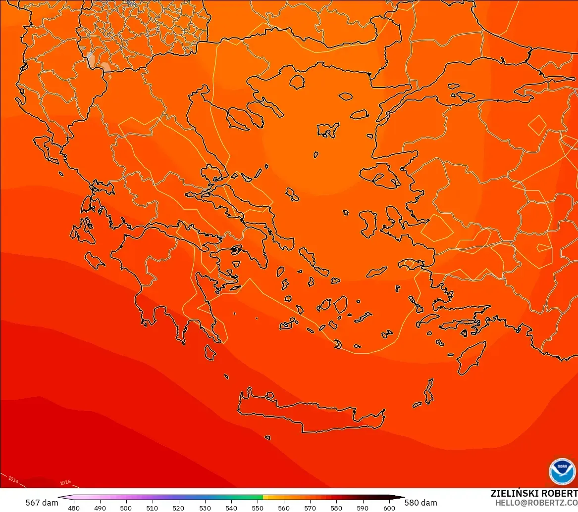 GFS modelo - Grecia, Altura geopotencial a 500 hPa