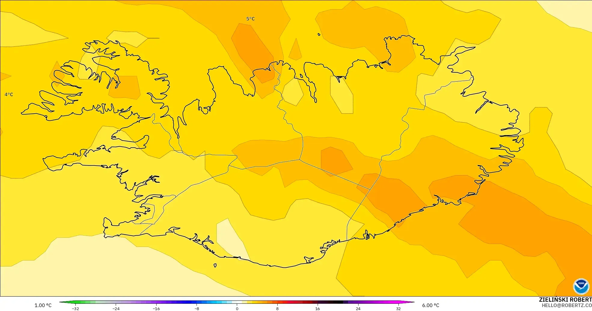 GFS modelo - Islandia, Anomalía de temperatura a 850 hPa