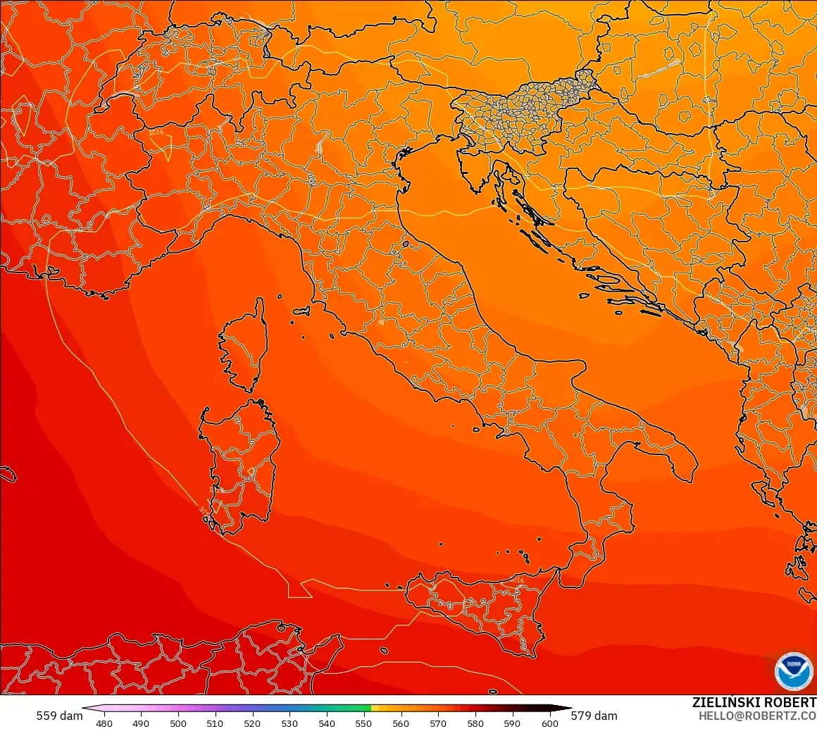 GFS modelo - Italia, Altura geopotencial a 500 hPa