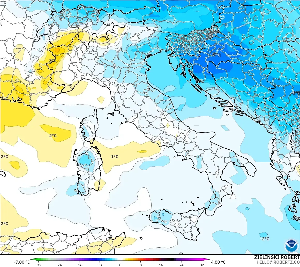 GFS modelo - Italia, Anomalía de temperatura a 850 hPa