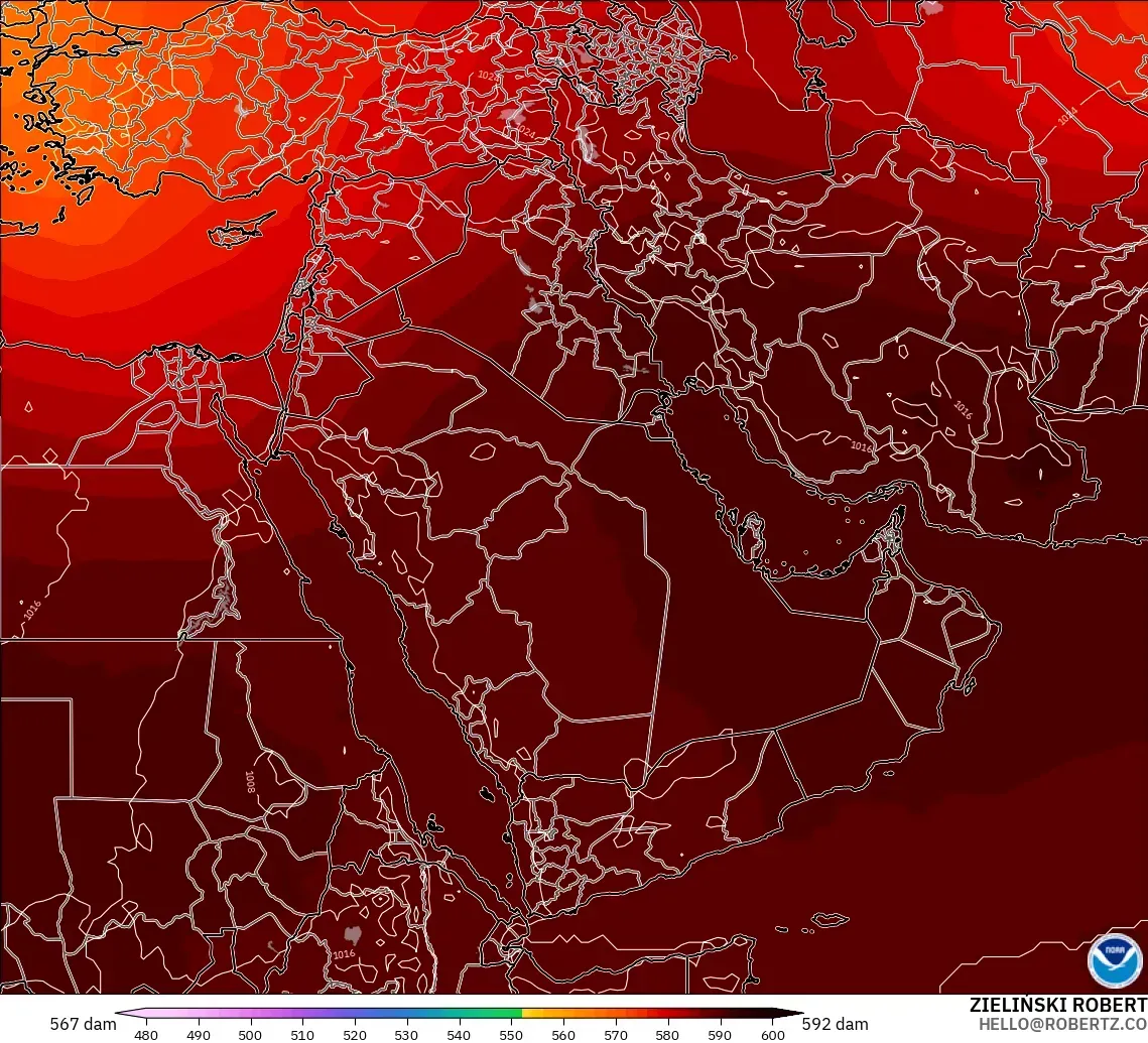 GFS modelo - Oriente Medio, Altura geopotencial a 500 hPa