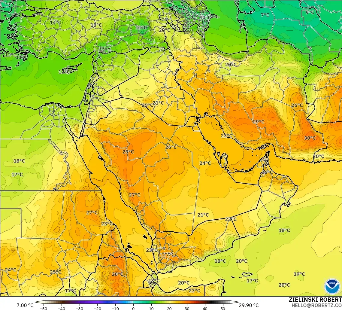 GFS modelo - Oriente Medio, Temperatura a 850 hPa