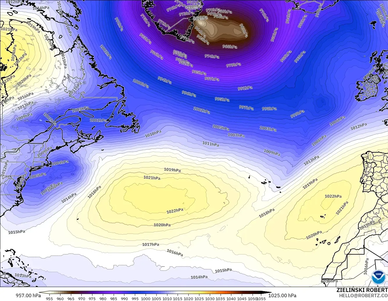 GFS modelo - Norte Atlántico, Presión