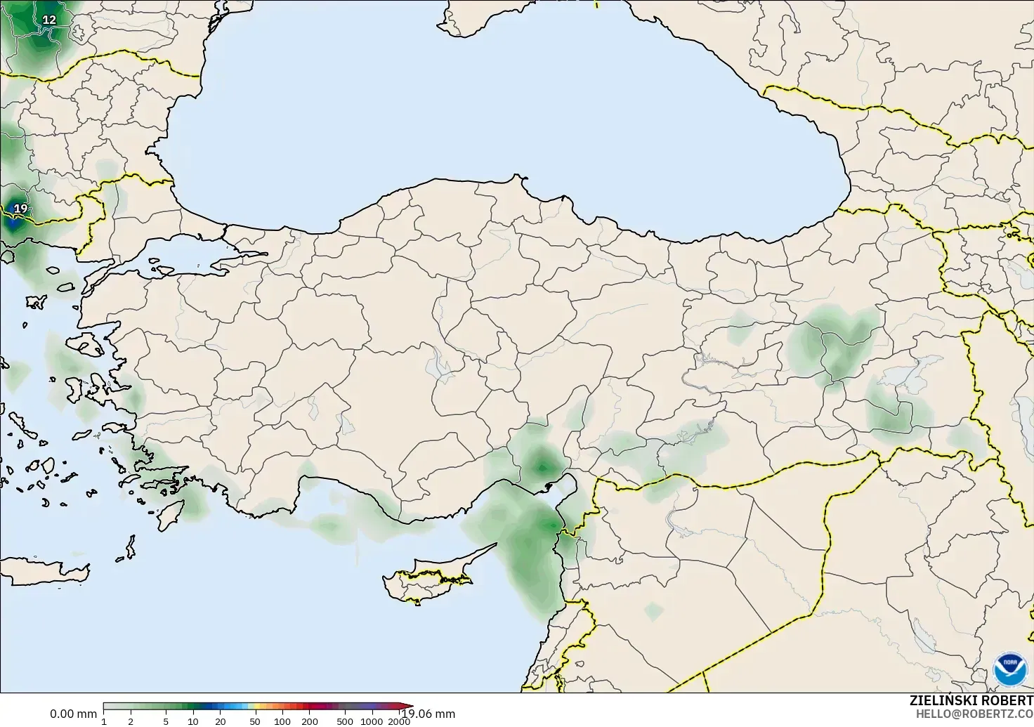 GFS modelo - Turquía, Acumulación de precipitación