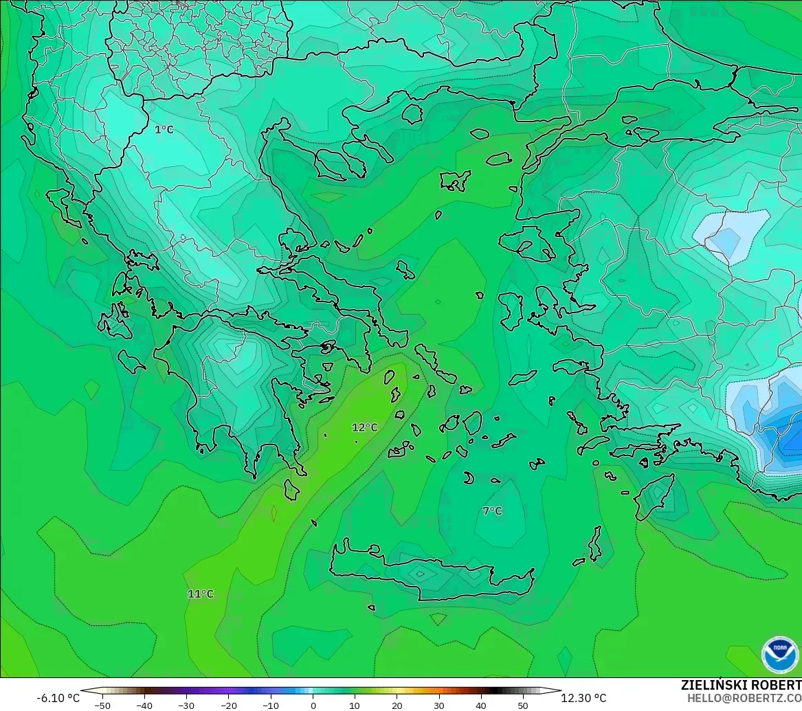 GFS modelo - Grecia, Punto de rocío a 2 m