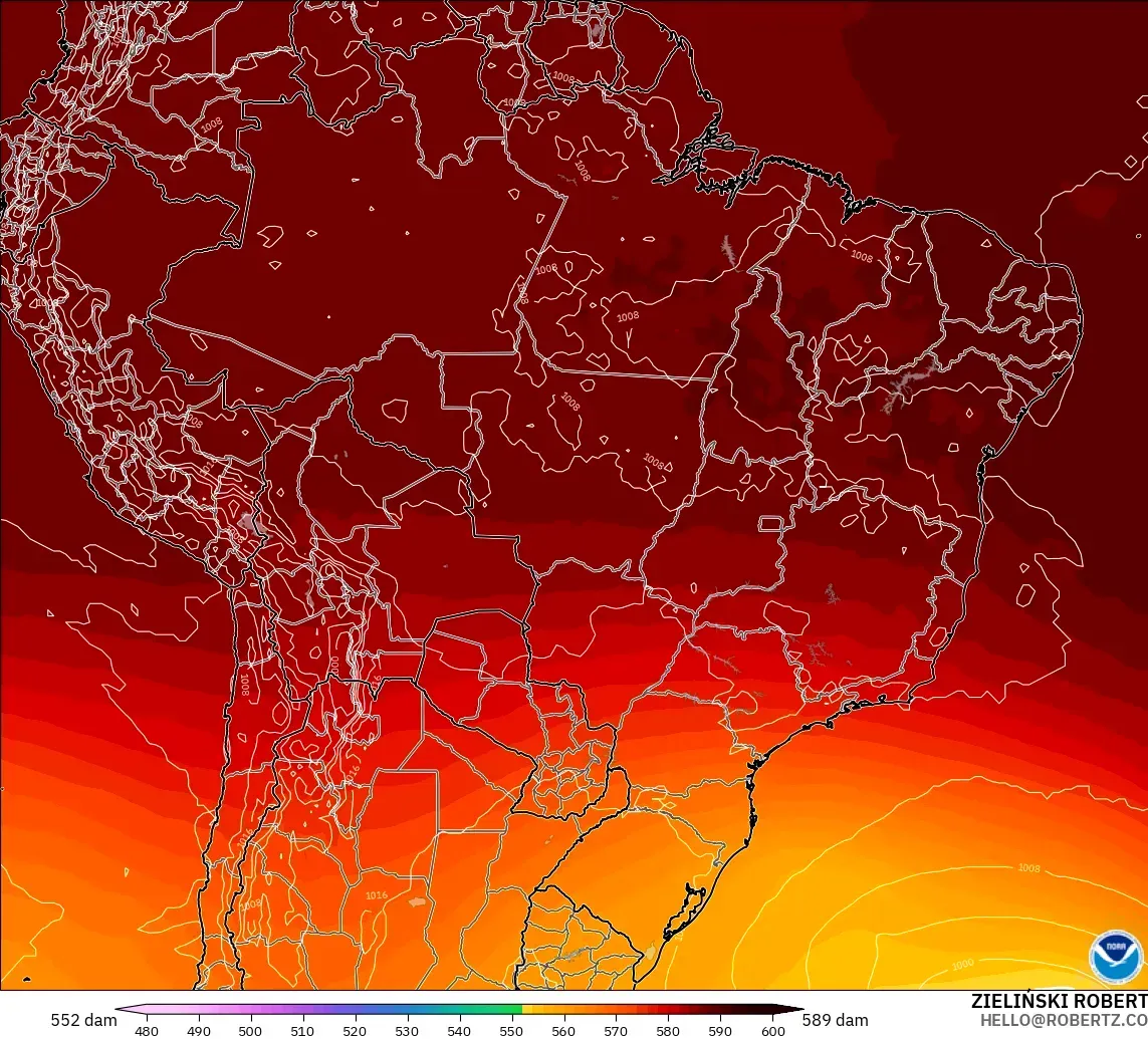 GFS modelo - Brasil, Altura geopotencial a 500 hPa