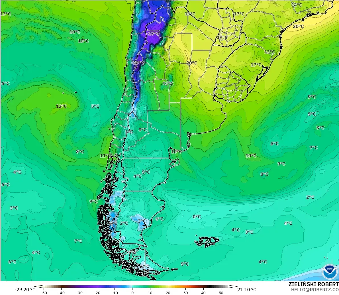 GFS modelo - Argentina, Punto de rocío a 2 m