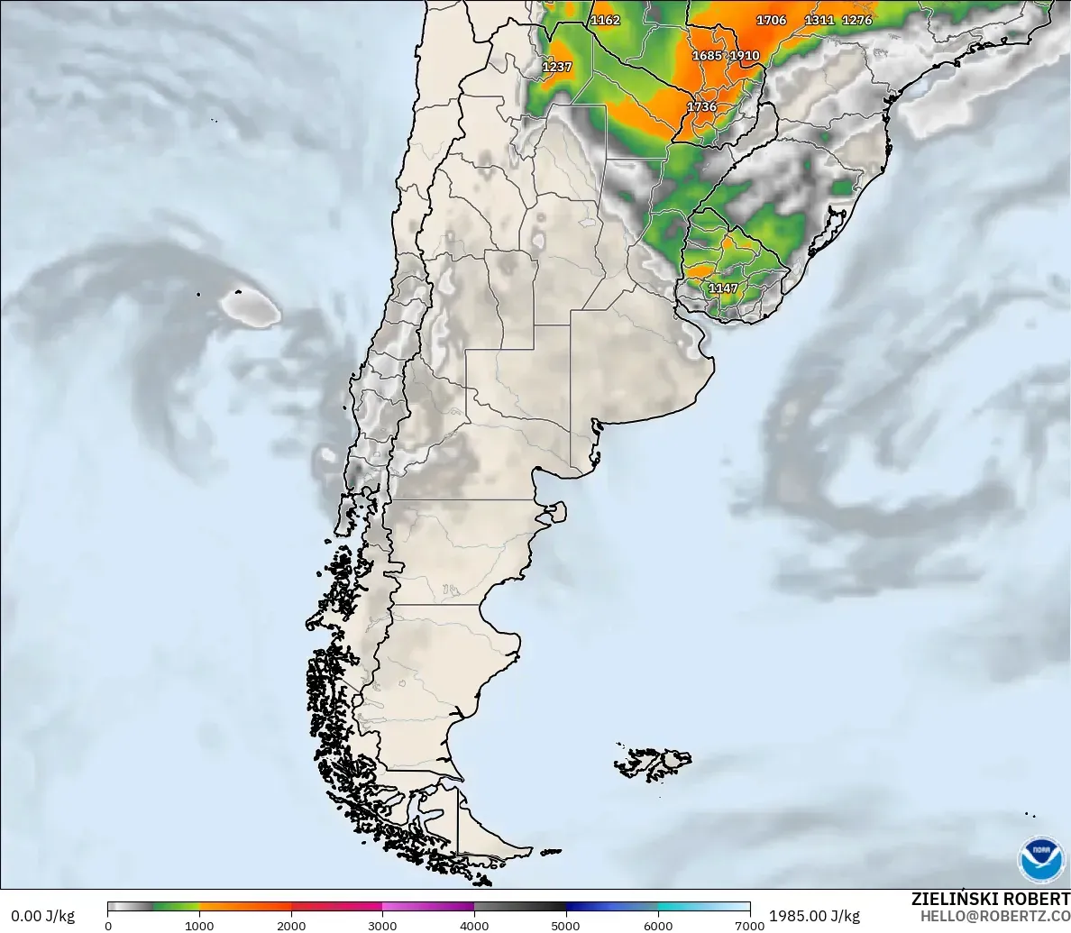 GFS modelo - Argentina, CAPE
