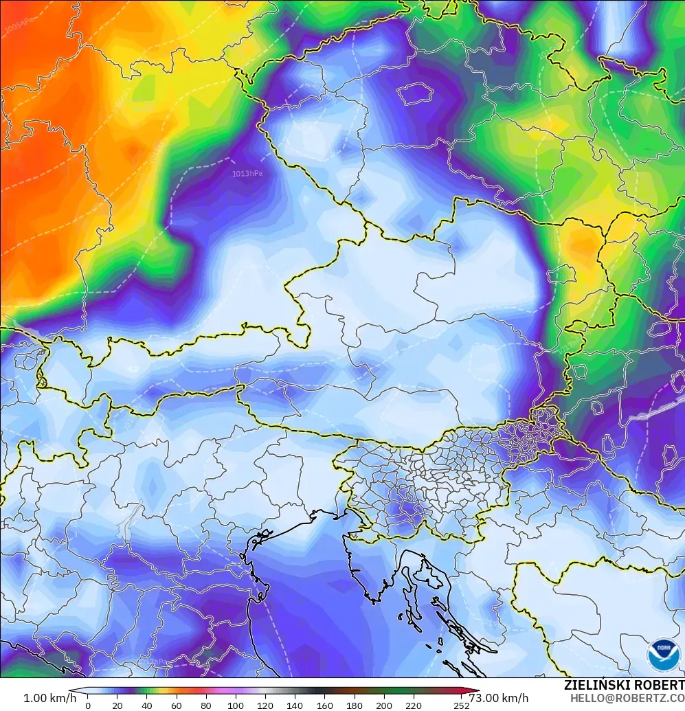 GFS modelo - Austria, Ráfagas de viento