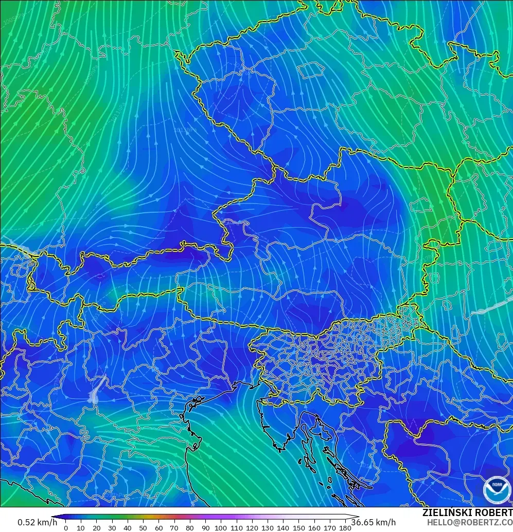 GFS modelo - Austria, Viento a 10 m