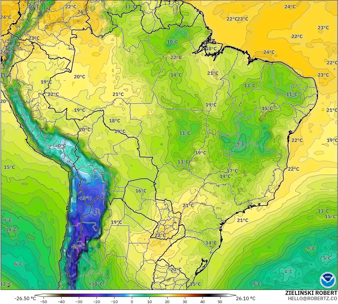 GFS modelo - Brasil, Punto de rocío a 2 m