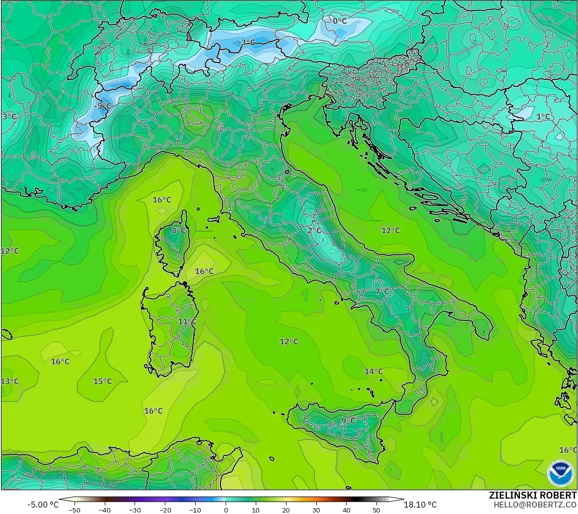 GFS modelo - Italia, Punto de rocío a 2 m