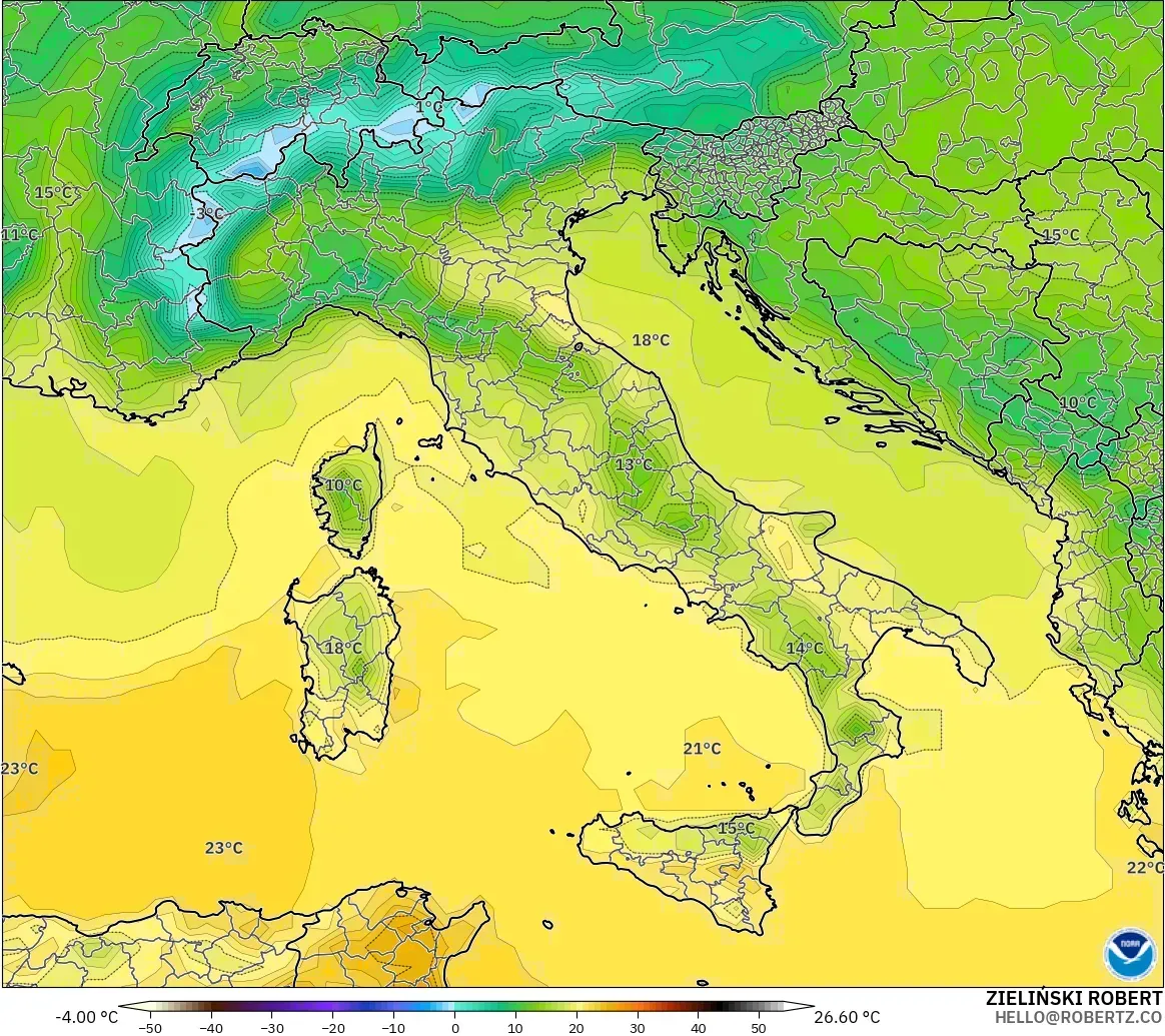 GFS modelo - Italia, Temperatura a 2 m