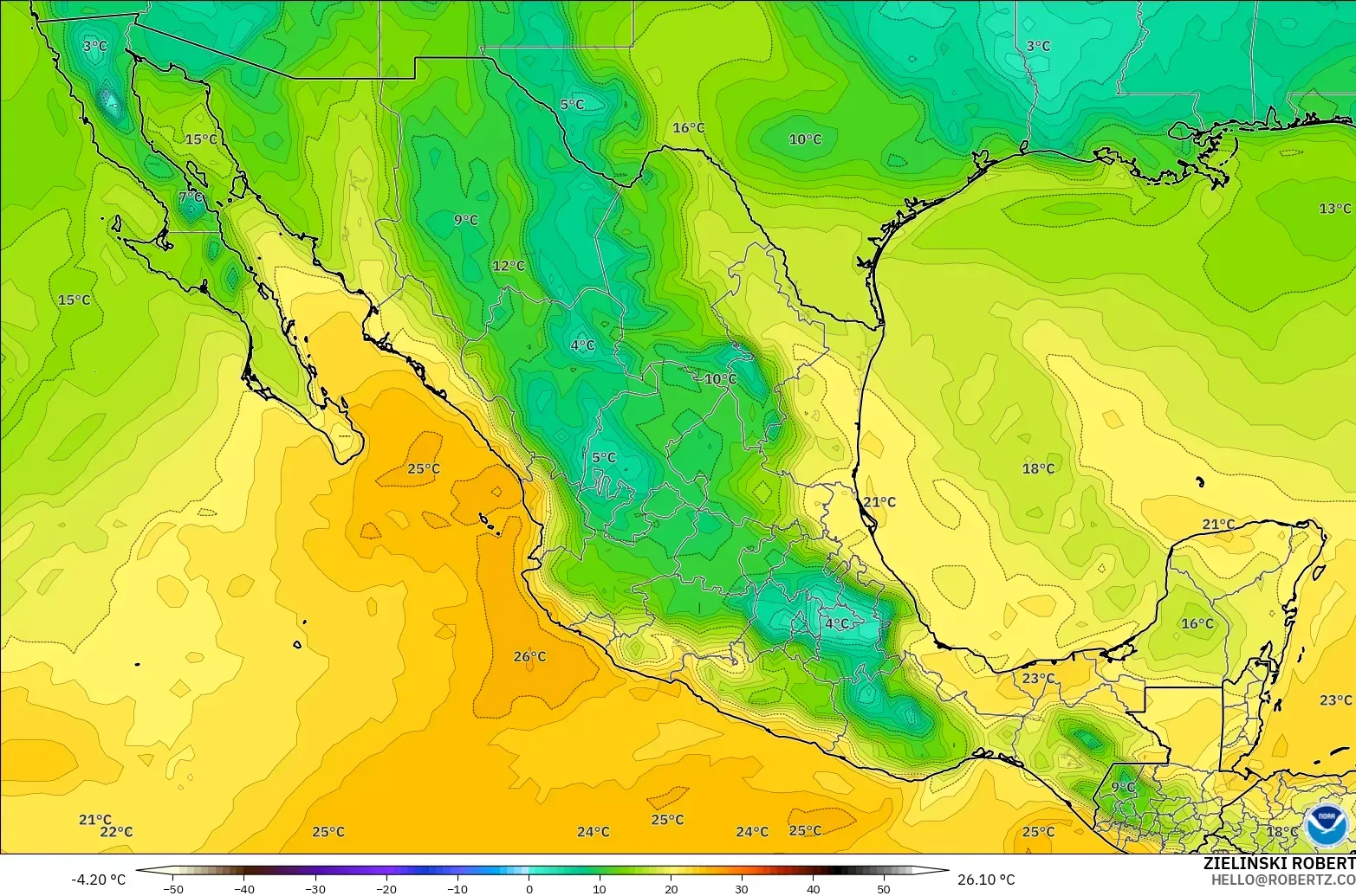 GFS modelo - México, Punto de rocío a 2 m