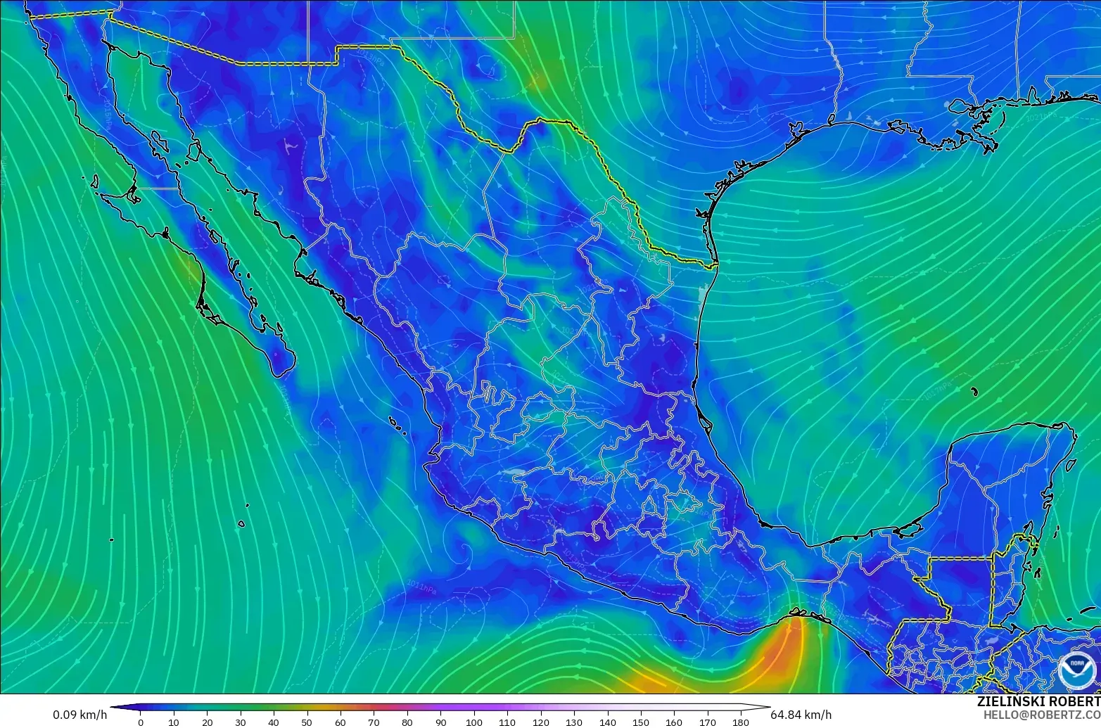 GFS modelo - México, Viento a 10 m