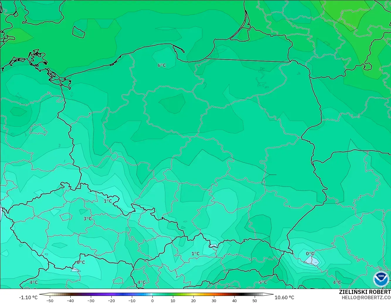 GFS modelo - Polonia, Punto de rocío a 2 m