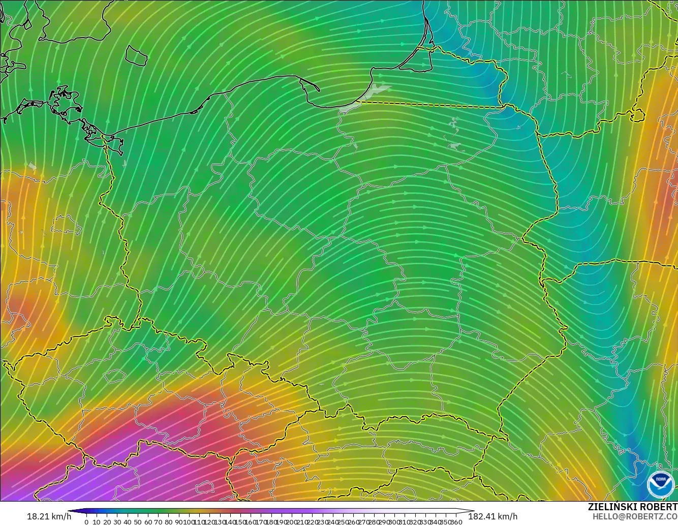 GFS modelo - Polonia, Viento a 300 hPa (corriente en chorro)
