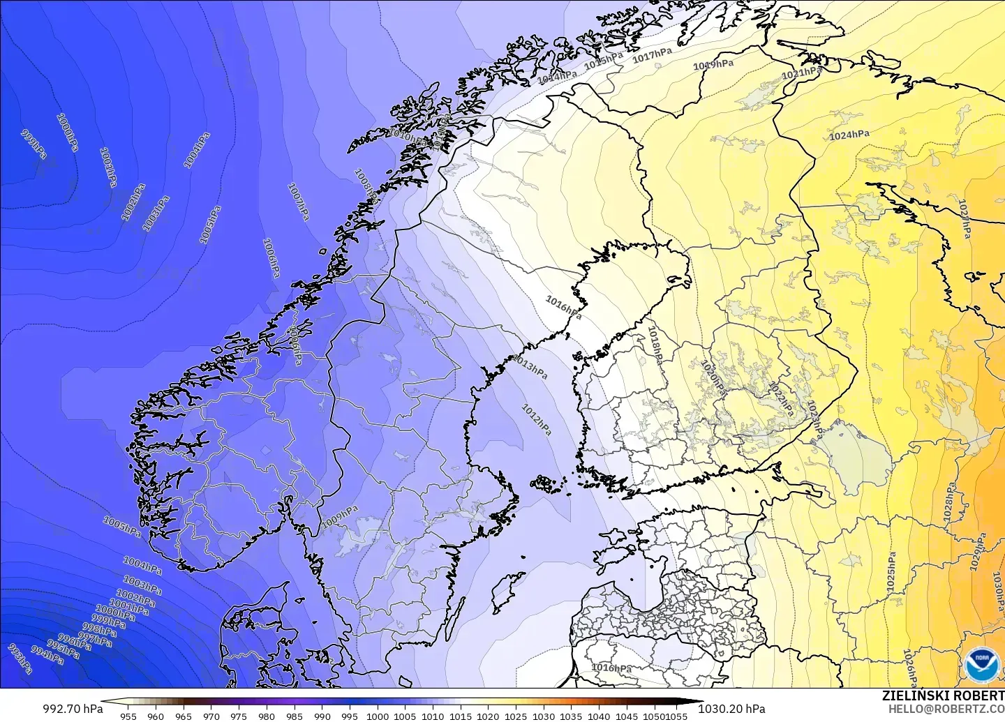 GFS modelo - Escandinavia, Presión
